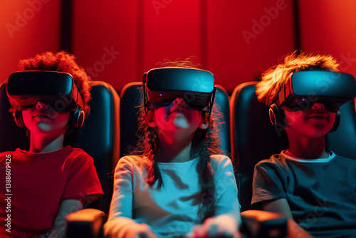 Obraz na płótnie Children Experiencing Virtual Reality Entertainment w salonie