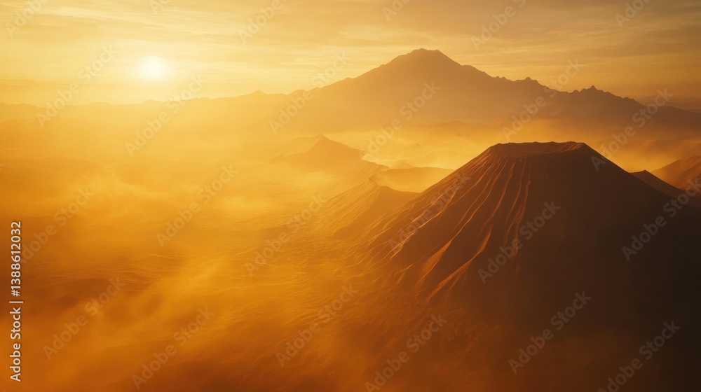 Golden Sunrise over Volcanic Mountain Range Golden Sunrise over Volcanic Mountain Range