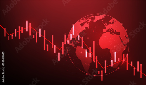 global finance business economic crisis investment down red background. economic downturn concept. Investing in falling stock charts. vector illustration fantastic technology.
