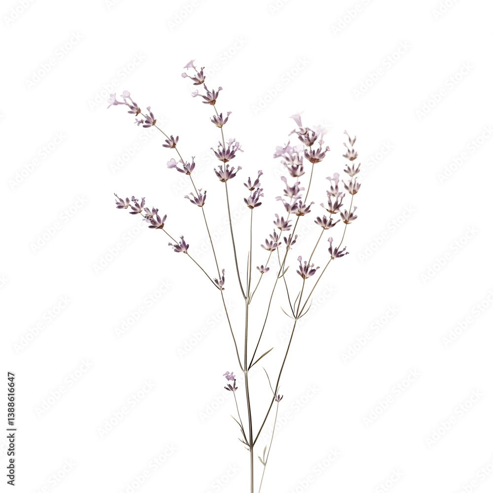 A Delicate Lavender Flower Cluster with Small Lights Isolated on Transparent Background A Delicate Lavender Flower Cluster with Small Lights Isolated on Transparent Background