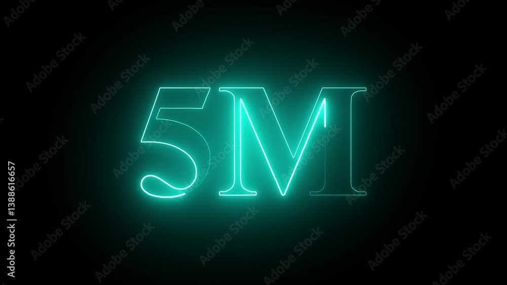 Glowing Neon Light 5 Millions Letter Icon Animation on black background. Think you drop shadow on the 5M followers numbers. Glowing Neon Light 5 Millions Letter Icon Animation on black background. Think you drop shadow on the 5M followers numbers.