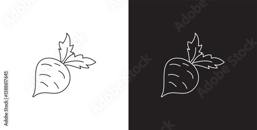 Radish vegetable line icon. Vegetable vector illustration icon. Collection of icons with editable strokes in transparent and black background.