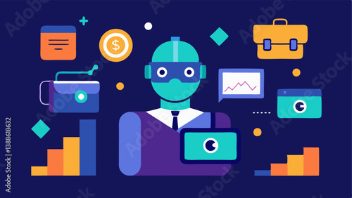 Diverse Investment Portfolio A visual of a digital wallet filled with various icons representing stocks bonds cryptocurrencies and mutual funds all being monitored by an abstract
