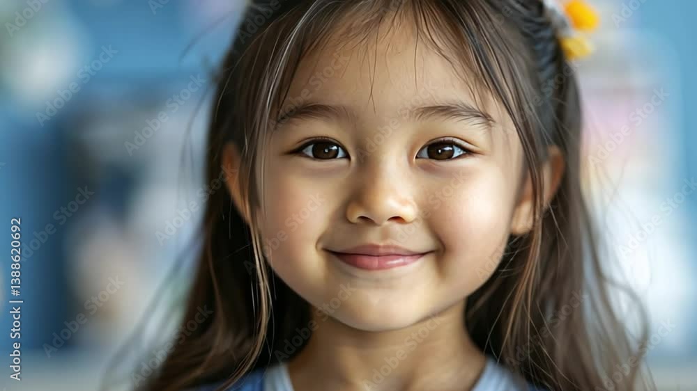 Adorable Little Girl Smiling with Teddy Bear in Background Adorable Little Girl Smiling with Teddy Bear in Background