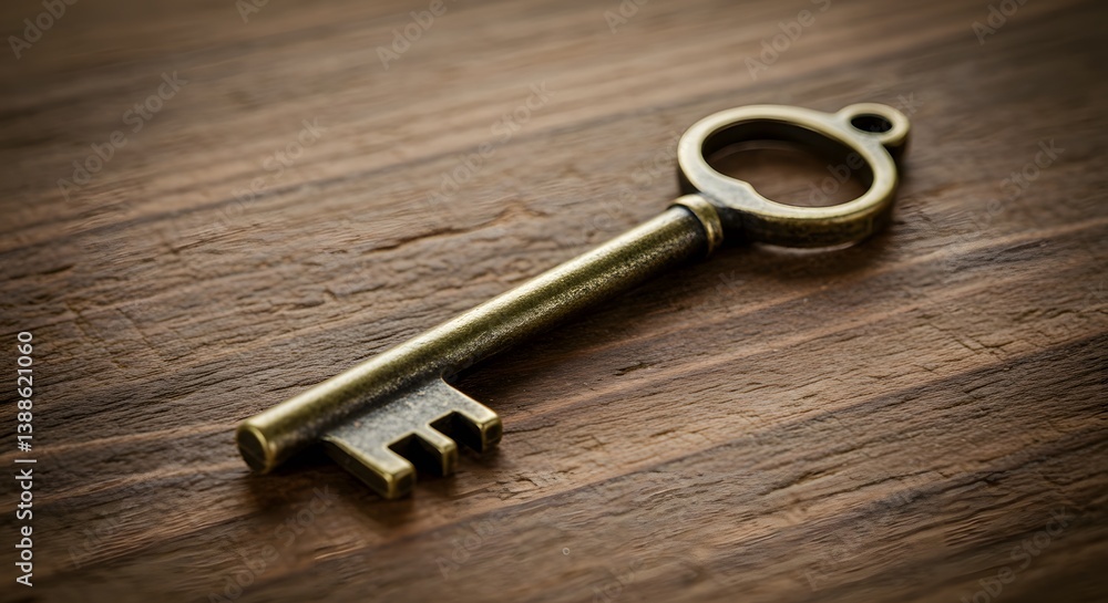 Antique Skeleton Key on Rustic Wooden Surface: Symbol of Mystery and Access Antique Skeleton Key on Rustic Wooden Surface: Symbol of Mystery and Access