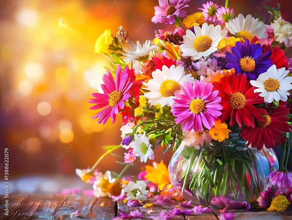 Obraz premium Vibrant Summer Wildflower Bouquet in Glass Vase