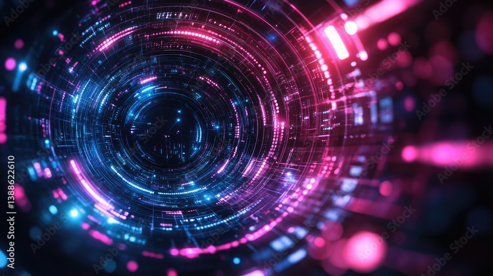 Obraz premium An abstract digital artwork depicting a circular futuristic data tunnel