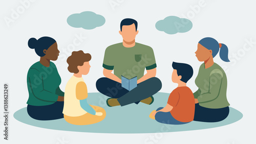 Community Support Group A group of military families sitting together in a discussion circle sharing tips on financial planning and support during difficult times.