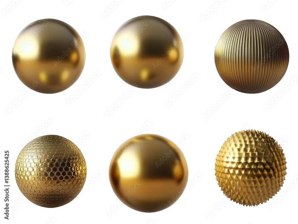 Fototapeta premium 3D Rendered Golden Spheres With Varying Textures Against Transparent Black Background