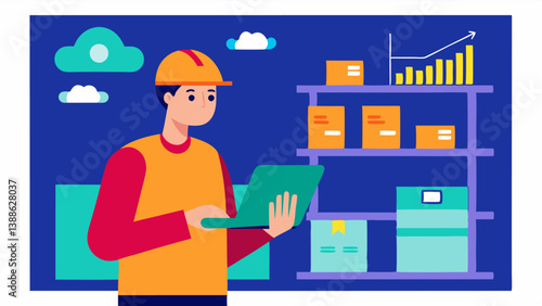 Predictive Inventory Restock A warehouse worker examining a hightech tablet that displays AI forecasts predicting inventory needs and automatic reorder suggestions based on sales