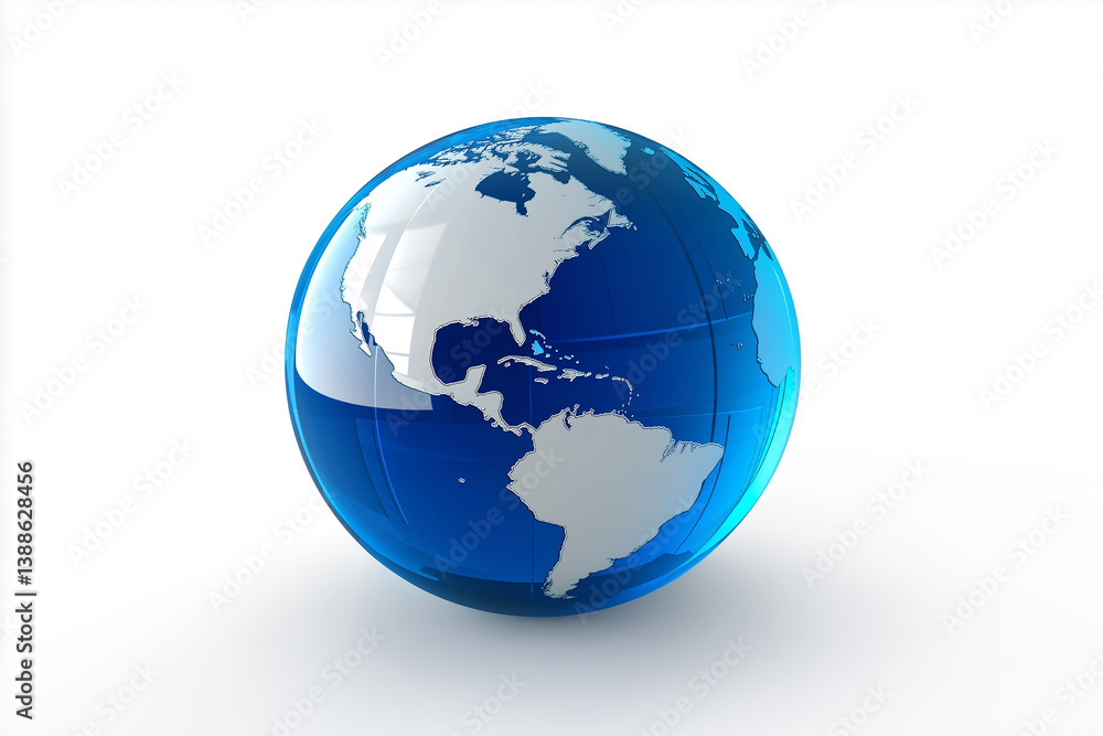 Fototapeta premium Blue globe showing north and south america on white background