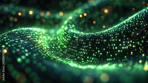 An abstract illustration of glowing green digital data