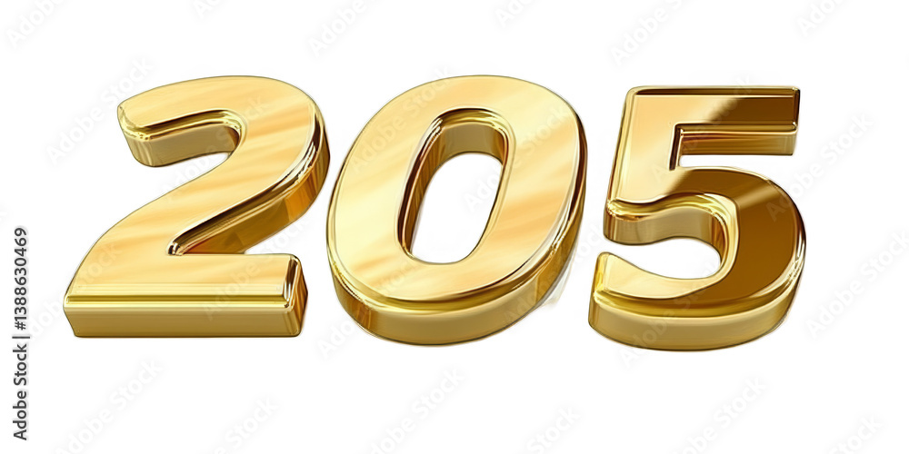 Abstract 3D Illustration Of Golden Number 205 Isolated On Black Background Abstract 3D Illustration Of Golden Number 205 Isolated On Black Background