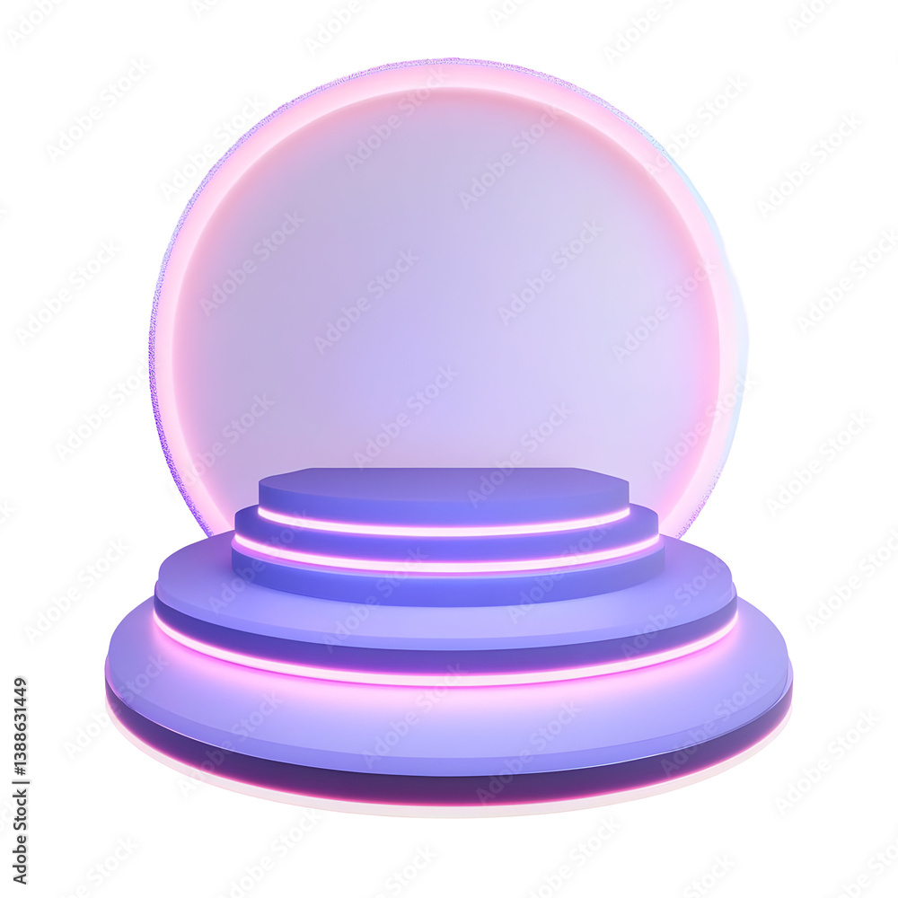 Abstract 3D Rendered Podium With Neon Light Circles On Transparent Background Abstract 3D Rendered Podium With Neon Light Circles On Transparent Background