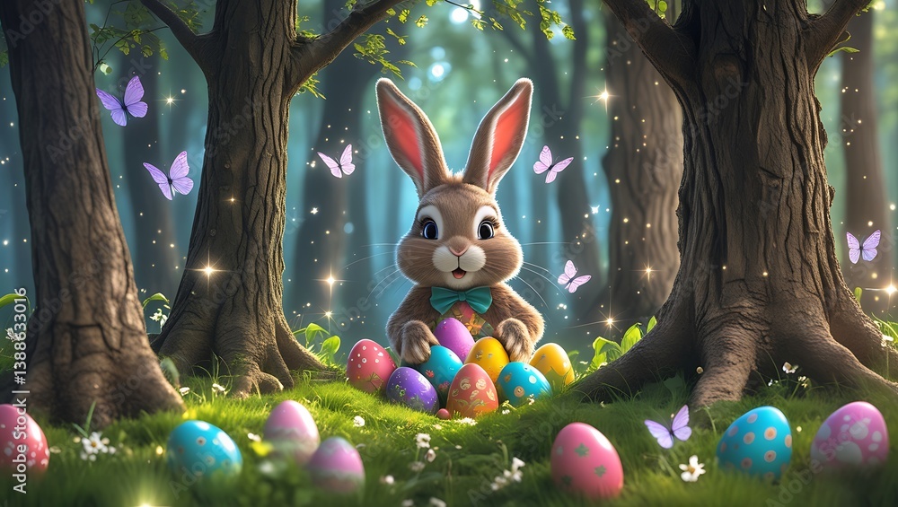 custom made wallpaper toronto digitalCute Bunny Holding Easter Eggs in Enchanted Forest