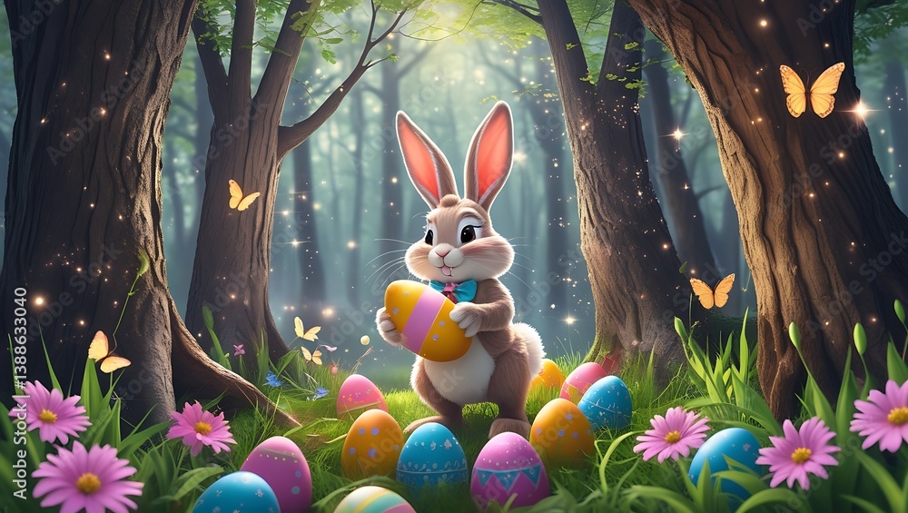custom made wallpaper toronto digitalEaster Bunny Holding Egg in Magical Forest........