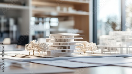 Architectural Model of Modern Building in Design Studio Setting