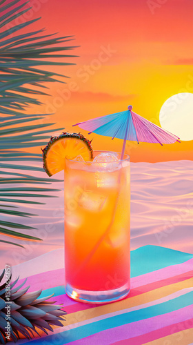 Tropical Sunset Cocktail: Refreshing Beachside Drink with Exotic Flavors and Vibrant Colors in Paradise