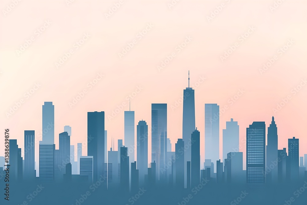 City skyline silhouette with skyscrapers against a pastel gradient sky background. City skyline silhouette with skyscrapers against a pastel gradient sky background.
