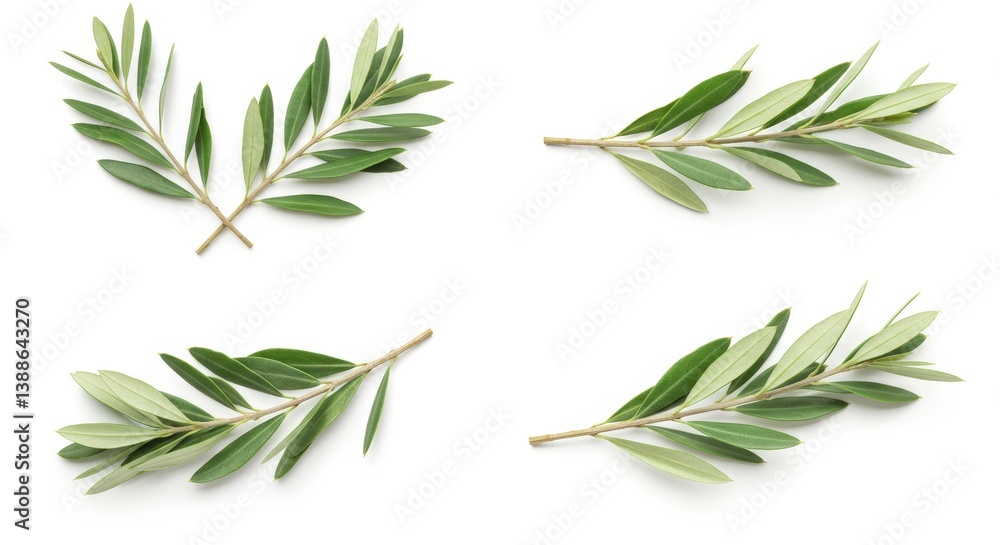 Fototapeta premium Elegant composition featuring olive branches against a pristine white backdrop