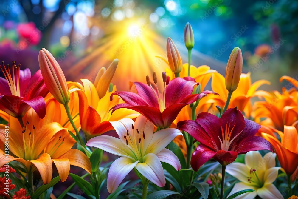 Naklejka premium Colorful Lily Garden with Sunlight