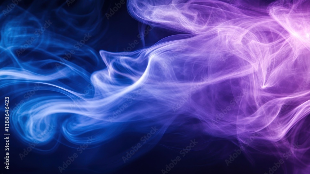 Abstract Smoke Flowing with Blue and Purple Colors on Dark Background Abstract Smoke Flowing with Blue and Purple Colors on Dark Background