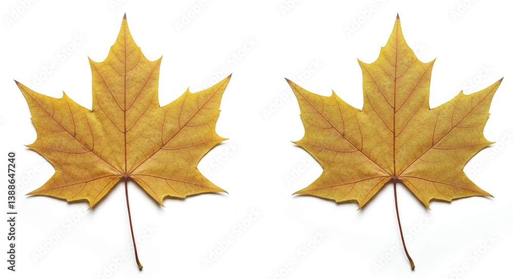 Two maple leaves against a white background, emphasizing minimal design and elegant simplicity Two maple leaves against a white background, emphasizing minimal design and elegant simplicity
