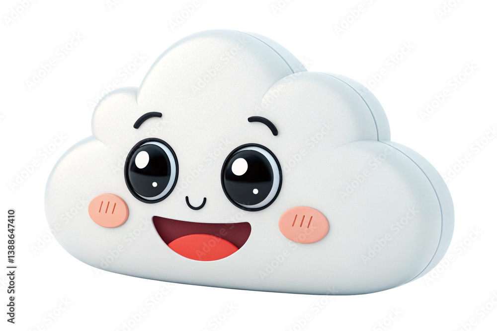 Fototapeta premium A happy, cartoon cloud kawaii style on transparent background, 3D rendering-generated by ai