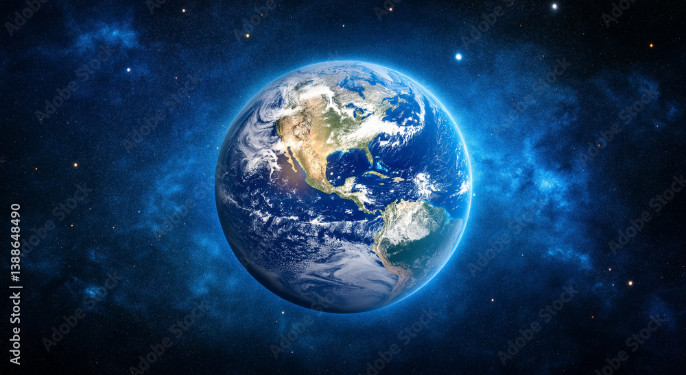 Obraz premium Planet Earth glowing over deep space with stars, stunning cosmic background