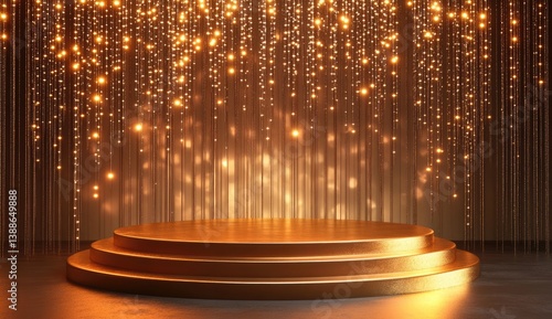 Fototapeta Golden podium stage with glittering backdrop