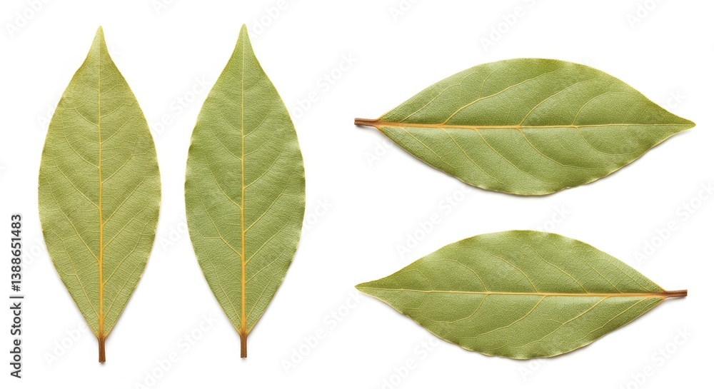 Dried bay leaves isolated against a pristine white background, herb ingredient Dried bay leaves isolated against a pristine white background, herb ingredient