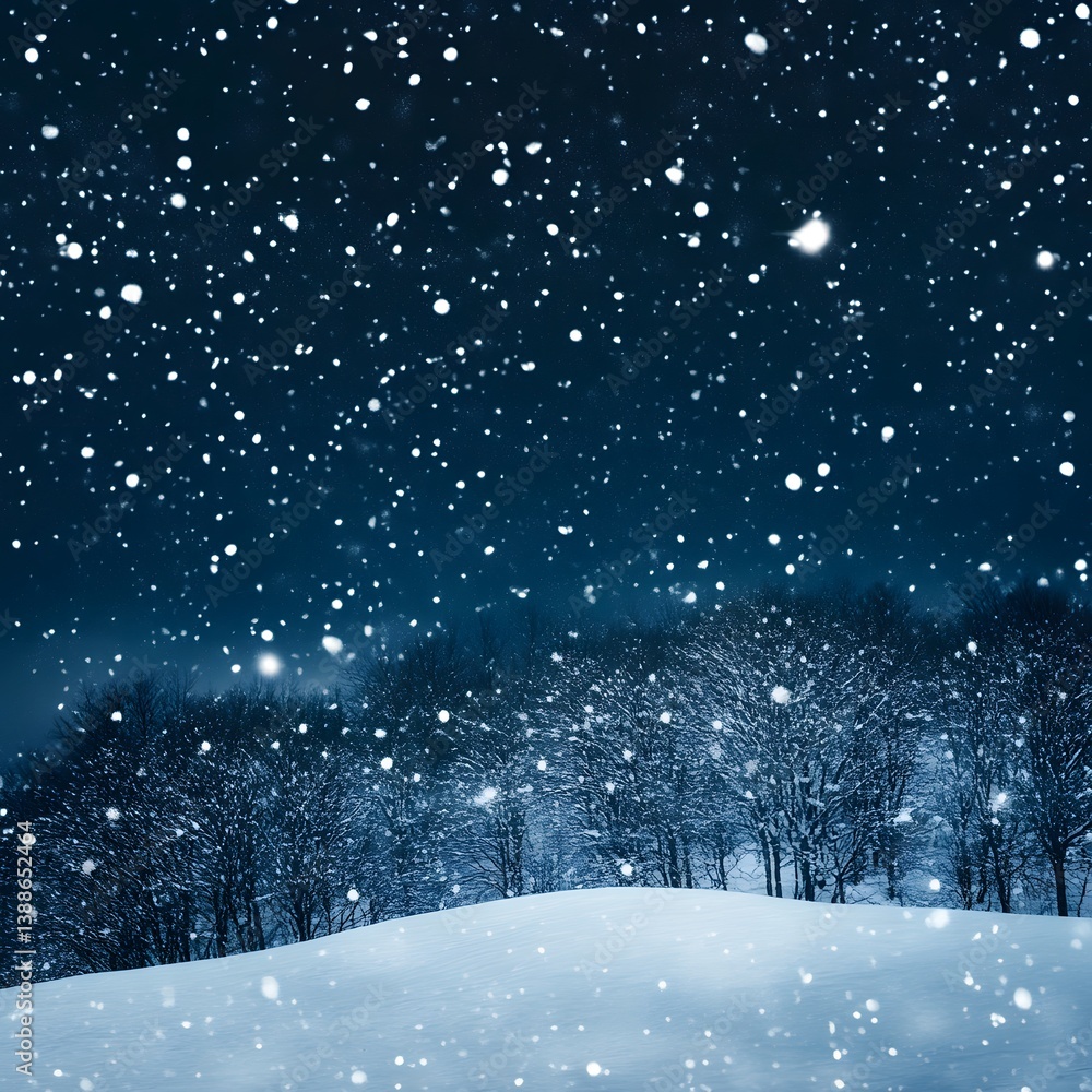 Snowy Night Landscape Winter Scene Snowfall Trees Snowy Night Landscape Winter Scene Snowfall Trees