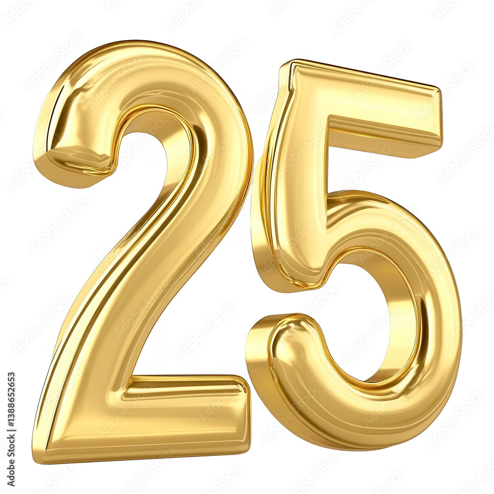Elegant Gold 25 Number Isolated on Transparent Background Celebration Design Elegant Gold 25 Number Isolated on Transparent Background Celebration Design