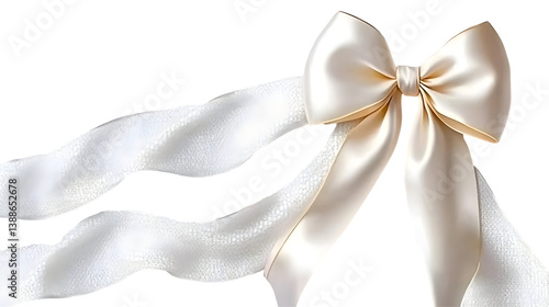 Elegant White Ribbon Bow Illustration Isolated On Transparent Background