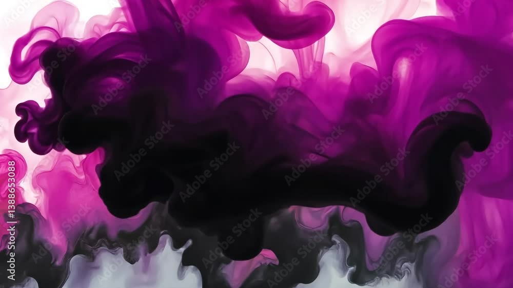 Pink, black ink swirling in water, abstract background, design element Pink, black ink swirling in water, abstract background, design element