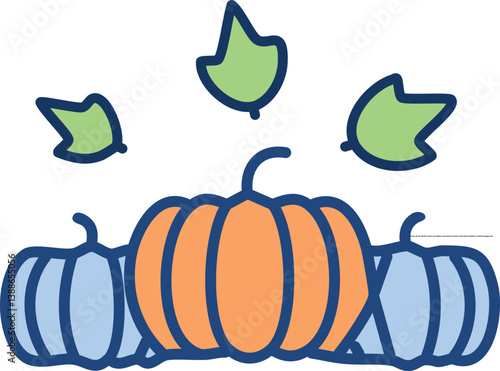 Obraz na płótnie Vector set of colorful various pumpkins and autumn leaves in flat style isolated on white background w salonie
