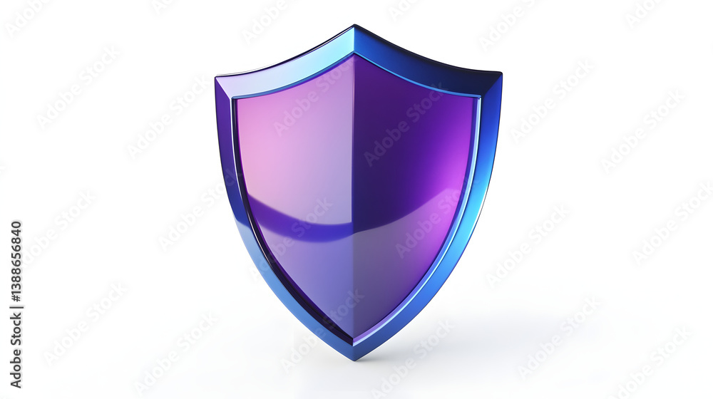 Shield depicting protection. shield 3d icon. Protection, defense and security concept symbol: blue and purple shield on isolated on white background Shield depicting protection. shield 3d icon. Protection, defense and security concept symbol: blue and purple shield on isolated on white background