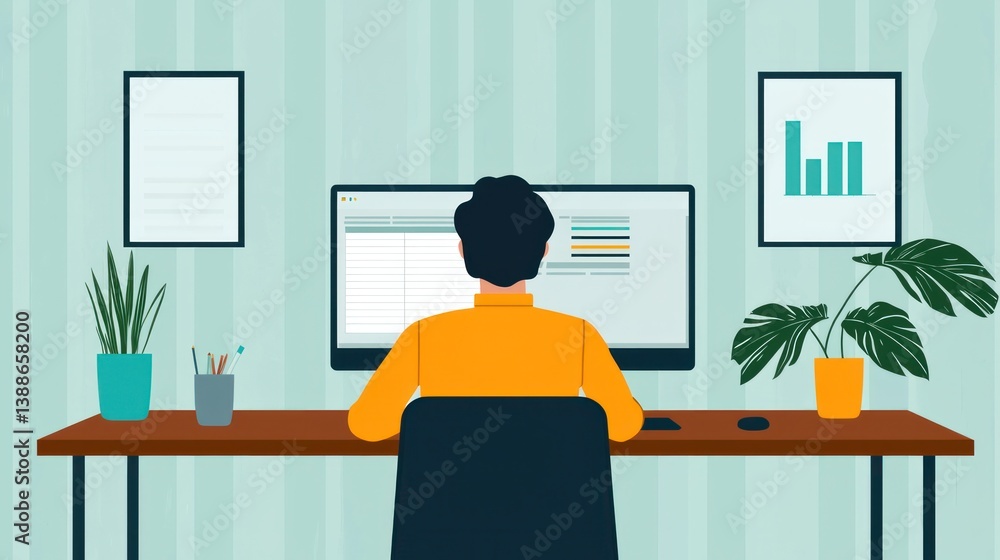 Fototapeta premium Exploring trends in remote work a digital analysis of home office environments and tech data