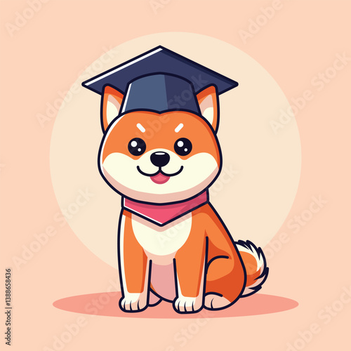 Cute Shiba Inu Dog Graduation Cartoon Vector Icon Illustration. Animal Education Icon Concept Isolated Premium Vector. Flat Cartoon Style