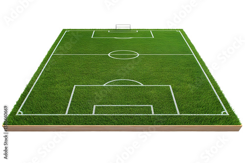 Isolated 3D Realistic Football Field with Green Grass and Transparent Background