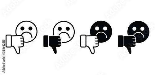 Negative Feedback Icons Thumbs Down With Sad Faces Black And White Color Vector Design