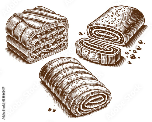 Strudel Pastry vector illustration set