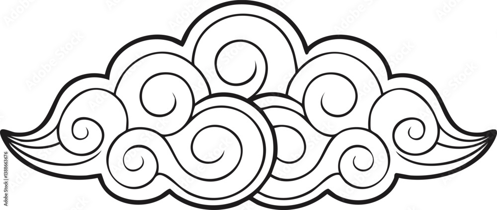 Chinese cloud ornament black outline clipart stock illustration