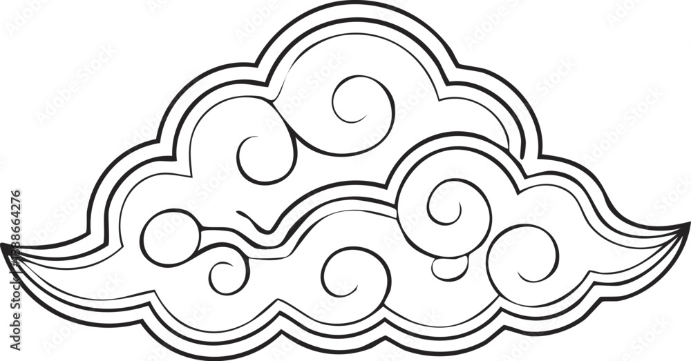 Chinese cloud ornament black outline clipart stock illustration