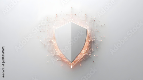 Cyber security safety shield in minimalistic style. 3d vector illustration. white background