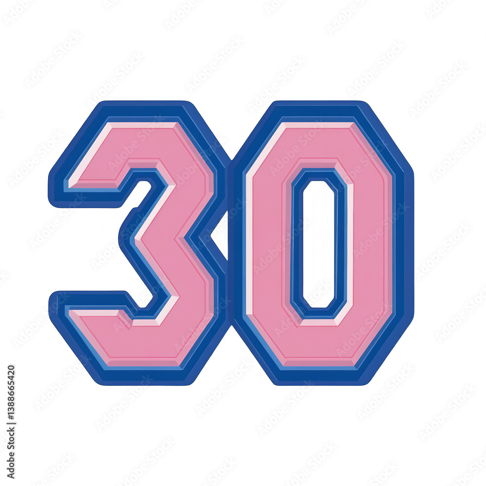 Isolated 3D Number Thirty Pink And Blue Badge On Transparent Background Isolated 3D Number Thirty Pink And Blue Badge On Transparent Background