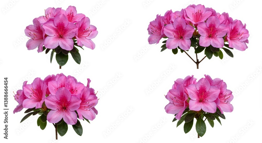 Four Azalea Clusters on White: A Study in Floral Symmetry and Delicate Pink Hues Four Azalea Clusters on White: A Study in Floral Symmetry and Delicate Pink Hues