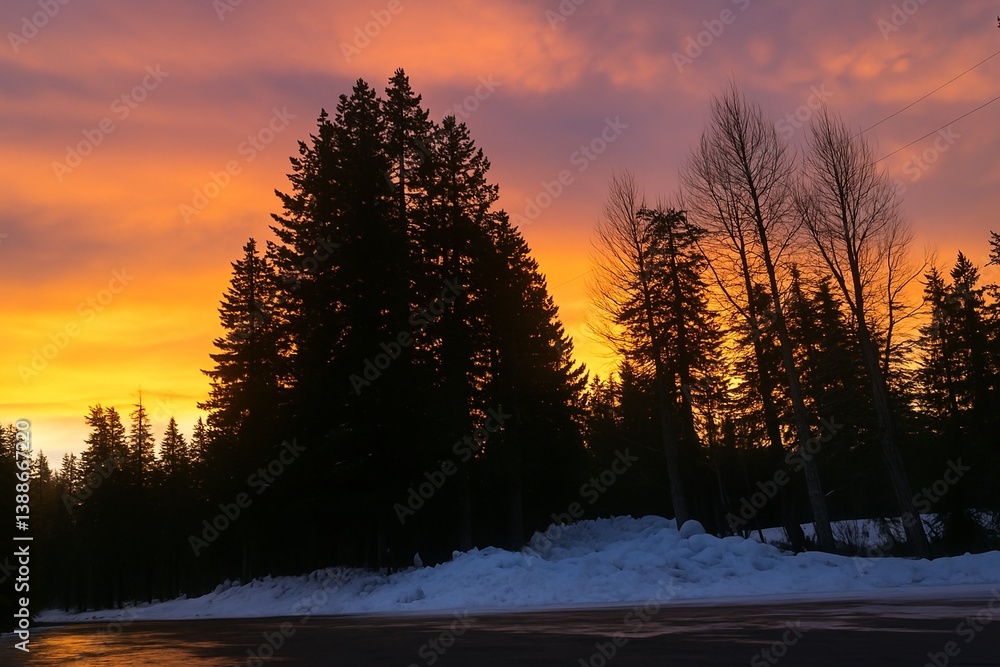 Snowy Sunrise with Trees Snowy Sunrise with Trees