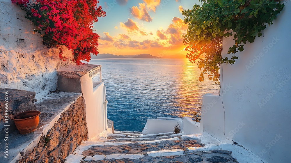santorini island at sunset