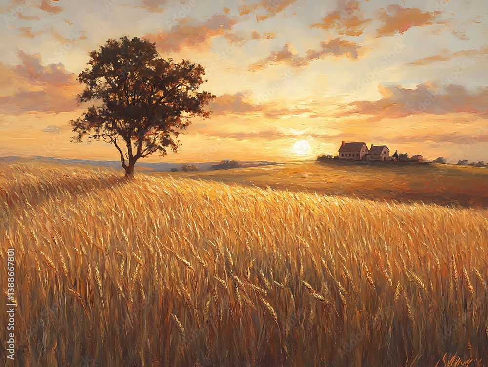 wheat field at sunset